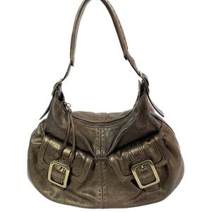 Cole Haan Medium Bronze Metallic Satchel Leather Bag Handbag Pockets